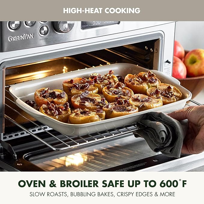GreenPan Premiere Ovenware Healthy Ceramic Nonstick 4 Piece Bakeware Set, PFAS-Free, Rectangular, Square, Quarter, Half Sheet Baking Pans, Warp-Free, Oven & Broiler Safe 600F, Dishwasher Safe, Taupe