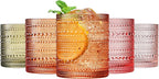 Hobnail Tumbler Drinking Glasses Set | Set of 5 | Vintage Sunset Colored Beaded Hobnails 10 OZ Muted Bubble Whiskey Glassware, Old-Fashioned, Embossed Design Glass Water Wine, Cocktail Glass Set Gift