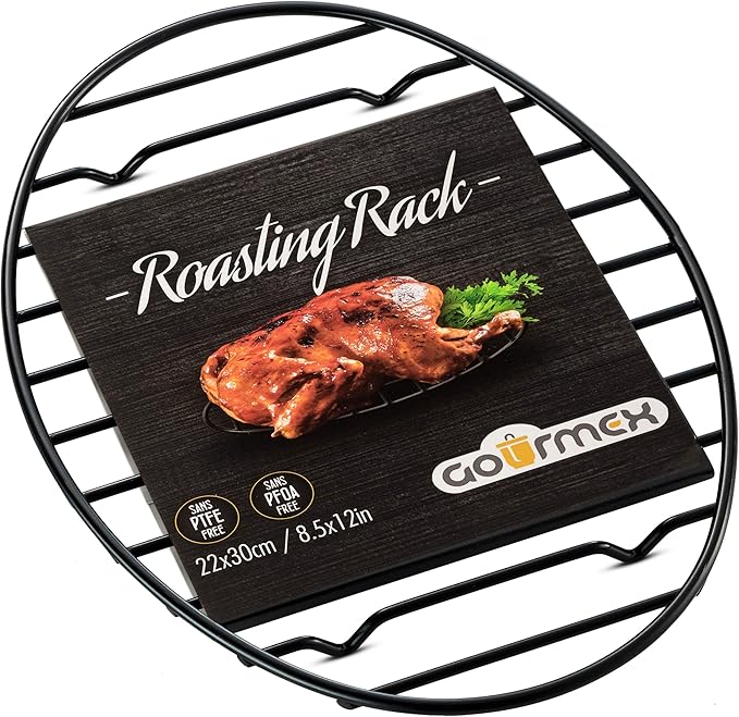 GOURMEX Black Oval Roasting Rack with Integrated Feet | Stainless Steel Kitchen Rack With Non-Stick Coating, PTFE Free | Oven and Dishwasher Safe | Ideal for Cooking, Roasting, Drying, Grilling