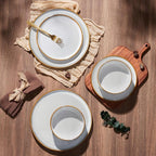 E-far Plates and Bowls Set for 4, 12-Piece Stoneware Dinnerware Sets, Ceramic Dinning Ware Reactive Glaze Dishes Set, Microwave & Dishwasher Safe - Seashell White