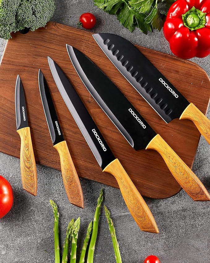 Kitchen Knife Set with Block, all in one 19 PCS High Carbon Stainless Steel Sharp Serrated Steak Knives Set, Chef Knives, Bread Knife, Scissor, Sharpener
