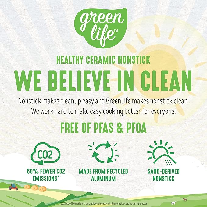 GreenLife Soft Grip 1QT and 2QT Saucepan Set, Healthy Ceramic Nonstick, Non Toxic PFAS & PFOA-Free, Dishwasher Safe, Glass Lids, Stay-Cool Handles, Easy Clean Cookware, Kitchen Essentials, Red