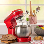 Moss & Stone Stand Mixer, 6 Speed Electric Mixer With 5.5 Quart Stainless Steel Mixing Bowl, Red Body Kitchen Mixer With Dough Hook, Whisk, Beater & Baking Spatula, Classic Food Mixer