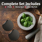 Priority Chef Heavy Duty Large Mortar and Pestle Set, Hand Carved from Natural Granite, Make Fresh Guacamole, Pesto, Stone Grinder Bowl, Herb Crusher, Spice Grinder, 6.3 Inches Wide, 2 Cup - Grey