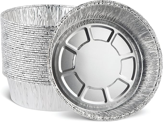 PLASTICPRO 8'' Inch Round Tin Foil Pans Disposable Aluminum, Deep Freezer & Oven Safe - For Baking, Cooking, Storage, Roasting, & Reheating, Pack of 50
