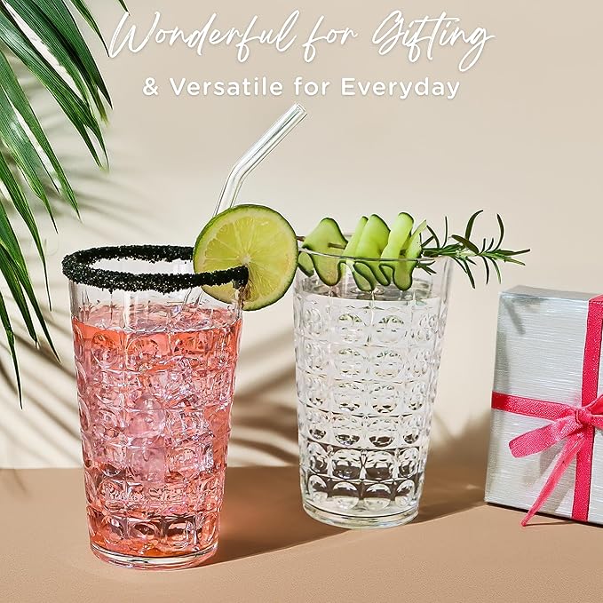 Kate Aspen Clear Plastic Drinking Glasses Set of 8, 19 oz, Hobnail Bubble Acrylic Glasses Drinkware, Plastic Tumblers Cups Dishwasher Safe, BPA-Free Acrylic Cups Reusable for Cocktails and Kitchens