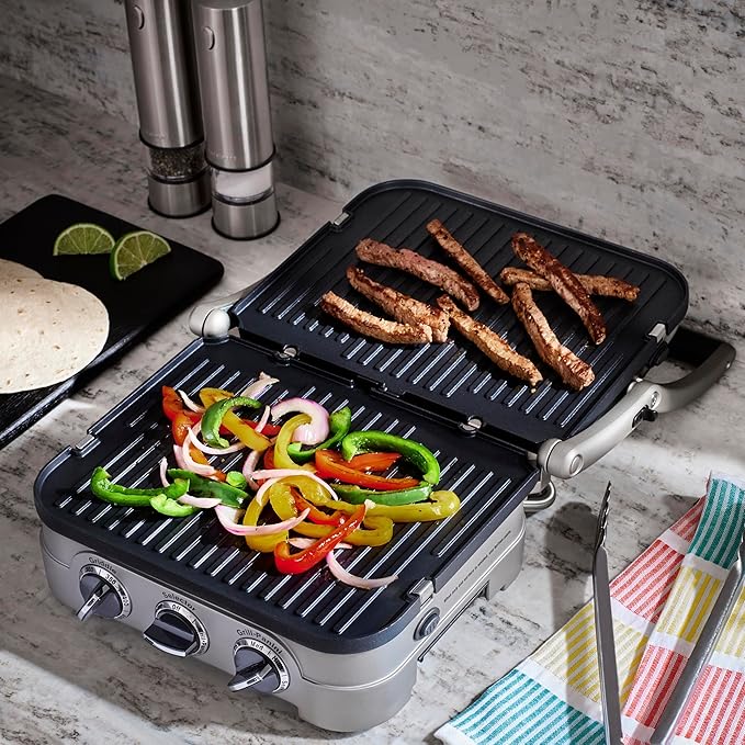 Cuisinart Griddler Indoor Grill, Panini Press, Sandwich Maker & More, 5-in-1 Grilling, Dishwasher-Safe Nonstick Cooking Plates, GR-4NNAS, Stainless Steel