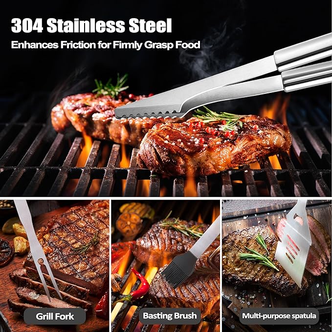 Uncle Gifts from Nephew, Gifts for Uncle Christmas, Grilling Accessories, Heavy Duty Stainless Steel Grill Set BBQ Grill Tools for Outdoor Grill with Aluminum Case, Camping Grill Utensils Set