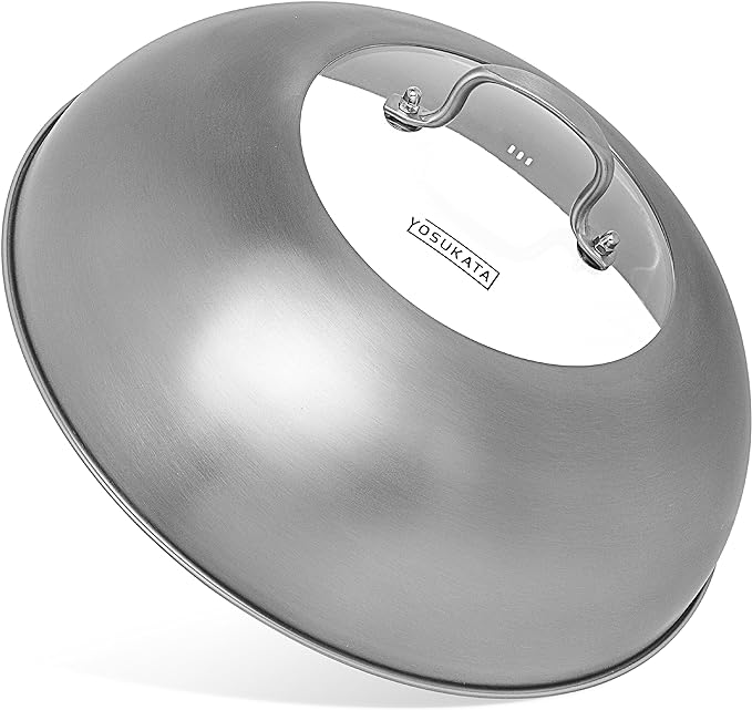 YOSUKATA Wok Lid 12.8 In for 13.5-In Wok - Premium Stainless Steel Cover with Tempered Glass Insert Steam Holes and Ergonomic Handle - Durable Stainless Steel Accessories - Dishwasher-Safe