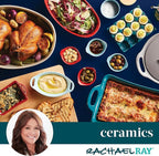 Rachael Ray Solid Glazed Ceramics Casserole Bakeware/Baker Set with Shared Lid, 3 Piece, Dark Gray