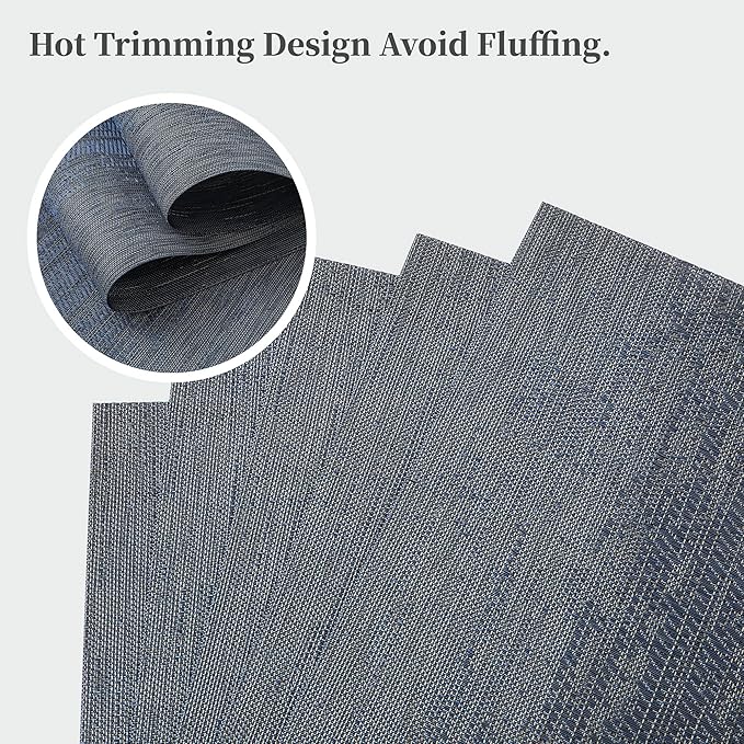 Leetaltree Denim Blue Placemats Set of 4 - Heat Resistant Non-Slip Place mats for Dining Table, Washable Durable PVC Vinyl Woven Table Mats（Denim Blue, 4）