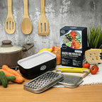 Cheese Grater with Container and Lid & Peeler Set - Vegetable Fruit Multi-Function Stainless Steel Kitchen Utensil Kit with Black Food Plastic Storage Stable Box - Hand Chopper Graters & Peelers
