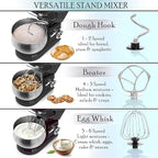 Moss & Stone Black Stand Mixer, 6 Speed Electric Mixer With 5.5 Quart Stainless Steel Mixing Bowl, Black Body Kitchen Mixer With Dough Hook, Egg Whisk, Beater & Baking Spatula, Classic Food Mixer