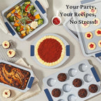 BRONYPRO Nonstick Ceramic Bakeware Set (9 Pieces),Heavy Duty Aluminized Steel Bakeware-Baking Pans Set with Silicone Handles,Includes Sheet Pans,Loaf Pan,Muffin pan,Cake pans,PTFE & PFOA Free - Blue