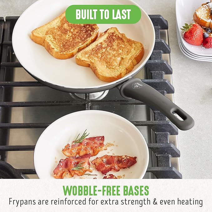 GreenLife Non Stick Fry Pan Set (7" & 10"), Non-Toxic PFAS-Free Ceramic Skillets, Dishwasher & Oven Safe, Egg Omelet Frying Pans, Stay- Cool Handles, Kitchen Home Cooking Essentials, Gray