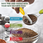 Spring Chef Stainless Steel Magnetic Measuring Spoons Set with Strong Magnets, Heavy Duty Metal Kitchen Essentials - Fits in Most Kitchen Spice Jars, Multicolor, Set of 8 with Leveler