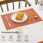 Leetaltree Orange Placemats Set of 6 - Heat Resistant Non-Slip Place mats for Dining Table, Washable Durable PVC Vinyl Woven Table Mats（Orange, 6）