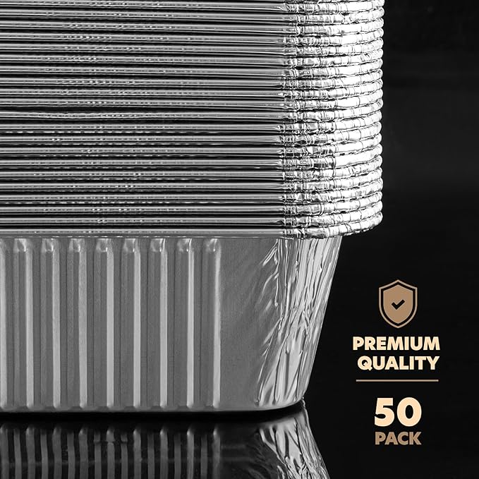 PLASTICPRO 50 Pack Aluminum Pans 9'' x 13" Disposable Pans with Covers Heavy Duty 10 lb Foil Pans for Baking and Cooking