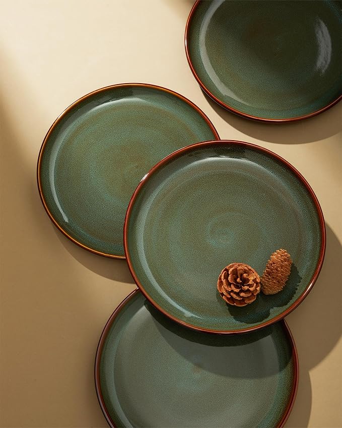Pokini Stoneware Dinnerware Sets, Ceramic Plates and Bowls Set, Microwave & Dishwasher Safe Kitchen Dishes, Modern Dinner Salad Plates | Cereal Bowls, Dishware Sets Service for 4 Sage Green