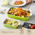 MALACASA Bakeware Set of 4, Porcelain Baking Pans Set for Oven, Casserole Dish, Ceramic Rectangular Baking Dish Lasagna Pans for Cooking Cake Kitchen, Green (9.4"/11.1"/12.2"/14.7"), Series BAKE.BAKE