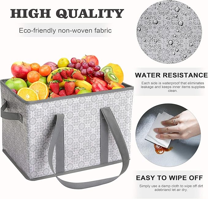 WISELIFE Reusable Grocery Bags [4 Pack],Large Grocery Tote Bag Water Resistant Shopping Bags Foldable Grocery Bag for Clothes,Shoes and Picnic