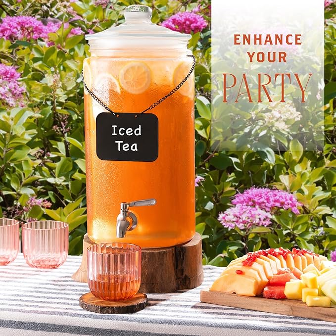 2 Gallon Glass Drink Dispenser with Spout for Parties - Tall Airtight Mason Style Beverage Serveware Stand with Metal Spigot for Kombucha, Water, Juice, Punch, Cocktails, Ice Tea & Sun Tea