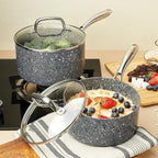Kitchen Nonstick Saucepan Set - 1 Quart and 2 Quart Sauce Pan Set with Lid - Multipurpose Pots Set Use for Home Kitchen or Restaurant (Grey Granite)
