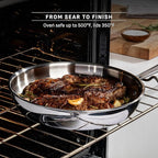 T-Fal Pro Tri-Ply Fry Pan, Stainless Steel Pan 12 inch, Induction Cookware, Oven Safe 500F, Fast & Even Heat, Professional Quality & Durability, Skillet, Cookware, Silver