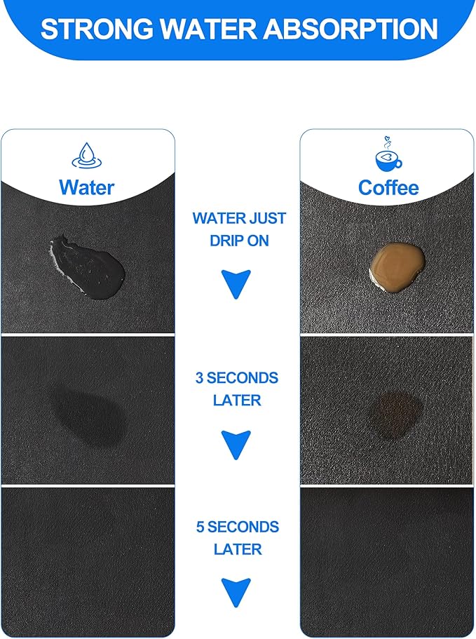 Dish Drying Mat for Kitchen Counter, 17"x31.5" Dish Drying Pad with Non-slip Rubber Backed, Hide Stain Anti Absorbent for Kitchen Counter, Drying Mat for Coffee Machine Dish Rack (Black)