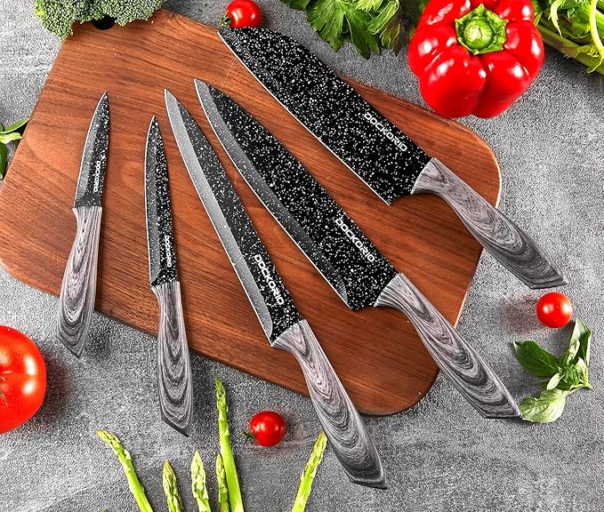 all in one Kitchen Knife Set with Block, 19 PCS High Carbon Stainless Steel Sharp Serrated Steak Knives Set, Chef Knives, Bread Knife, Scissor, Sharpener,