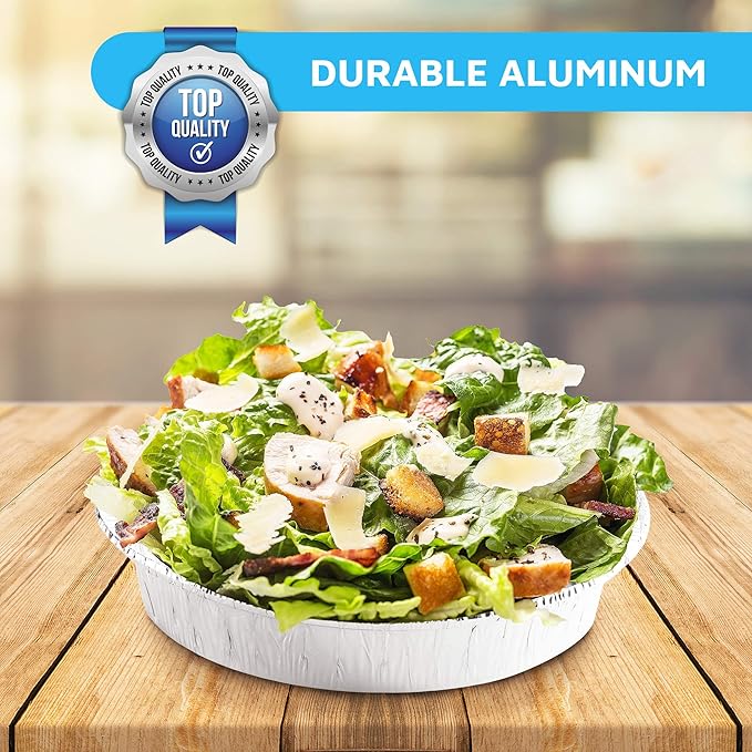 MontoPack 9” Round Aluminum Foil Pans with Clear Lids | Disposable Containers with Straight Walls for Storing, Baking, Meal Prep & Reheating | Freezer & Oven Safe, Recyclable | 40 Pack of Tins