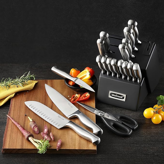 McCook® Knife Sets,German Stainless Steel Kitchen Knives Block Set with Built-in Sharpener