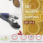 Spring Chef Stainless Steel Magnetic Measuring Spoons Set of 8 with Leveler, Heavy Duty Teaspoon & Tablespoon Measuring Spoons With Strong N45 Magnets, Kitchen Gadgets for Baking & Cooking - Sapphire
