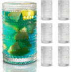 Hobnail Drinking Glasses, Vintage Glassware Set of 6, Vintage Drinking Glasses 12.5 oz, Bubble Glasses Drinking, Hobnail Glasses, Vintage Glass Cups, Jupiter Glasses for Juice, Soda, Beer, Whisky