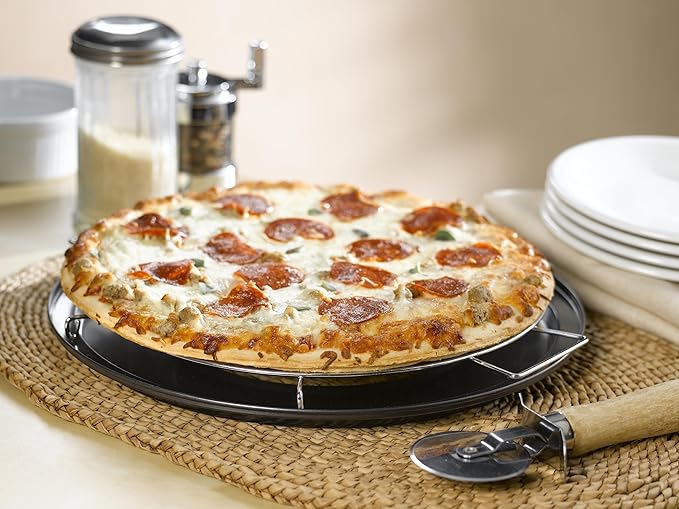 Nifty Pizza and Pie Baking Rack – Built-In Drip Pan, Multipurpose, Non-Stick Chrome Finish, Dishwasher Safe, Heavy-Duty Design, Bake Pies Evenly Every Time
