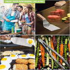 Metal Spatula Set - Griddle Accessories kit - Grill Flat Spatula Pancake Flipper Hamburger Turner - Metal Utensil Great for BBQ Grill Flat Top - Cast Iron Griddle Accessories - Commercial Grade