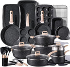 CAROTE 44pcs Pots and Pan Set Nonstick, Cookware Sets, Cooking Set Non Stick, Induction Cook Ware with Bakeware Set, Kitchen Knife Set