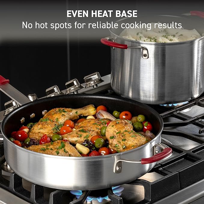 T-Fal Professional VX3 Brushed Nonstick with Stainless Steel Handle Cookware Set 8 Piece, Oven Broiler Safe 400F, Cookware, Pots and Pans, Restaurant & Business Grade, Certified NSF and CBA, Black