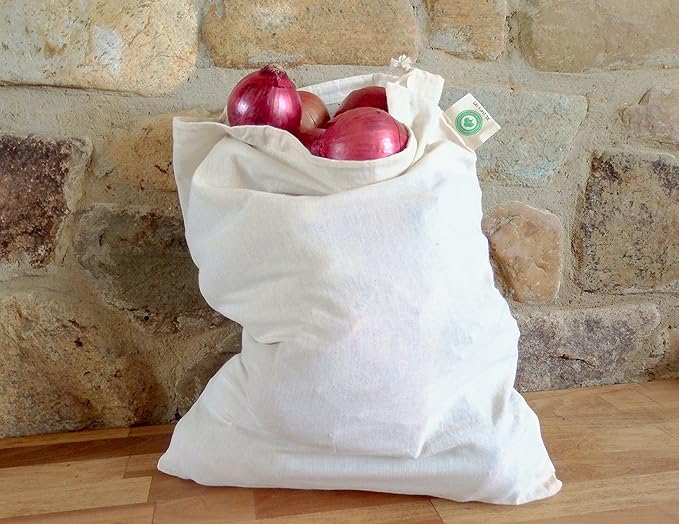 Nut Milk Bag - Reusable produce Sacks - Vegetable Cotton Muslin Bags for Refrigerator, Storing potato, Large and Washale Hemp Bags (3 Large - 12"x15")