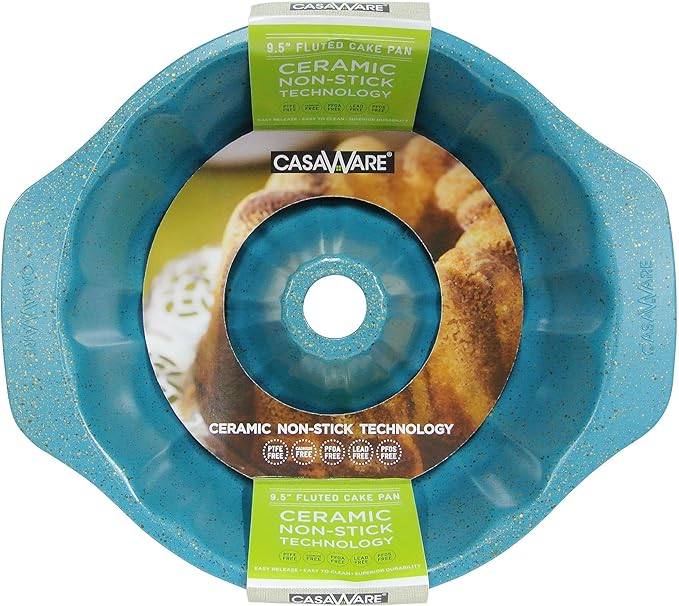casaWare Fluted Cake Pan 9.5-inch (10-Cup) Ceramic Coated NonStick (Blue Granite)