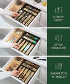 ROYAL CRAFT WOOD Luxury Bamboo Kitchen Drawer Organizer - Silverware Organizer - Utensil Holder and Cutlery Tray with Grooved Drawer Dividers for Flatware and Kitchen Utensils (7 Slot)