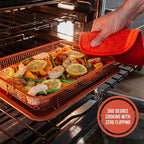 Chef Pomodoro Air Fryer Tray for Oven, Copper Crisper Tray, Air Fryer Pans for Toaster Oven, Air Fryer Basket and Tray 2-Piece Set, Air Fryer Baking Pan, Air Fryer basket for Oven (Rectangle)