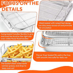 18.7" X 12.8" Extra Large Air Fryer Basket for Oven, Oven Air Fryer Basket and Tray Set With 30PCS Parchment Papers, Stainless Steel Air Fryer Pan and Crisper Tray for Frying Baking