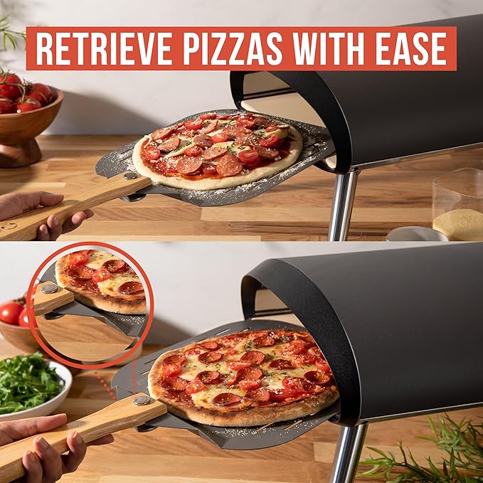 Chef Pomodoro Perforated Aluminum Metal Pizza Peel with Foldable Wood Handle for Easy Storage, Premium Pizza Paddle with Holes for Baking Homemade Pizza and Artisan Breads (12 inch)