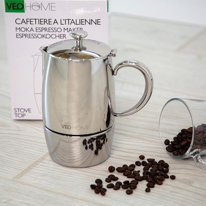 VeoHome Stovetop Espresso Coffee Maker - l Multi-Stove Stainless Steel Induction Moka Pot (300 mL)