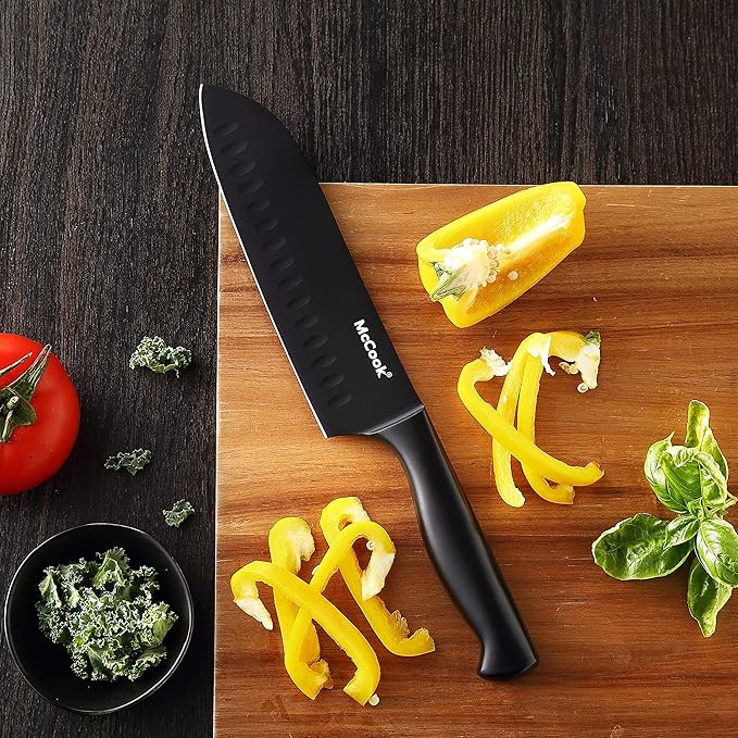 McCook® Premium Black Knife Sets,German Stainless Steel Kitchen Knives Block Set with Built-in Sharpener