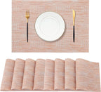 Leetaltree Coral Placemats Set of 8 - Heat Resistant Non-Slip Place mats for Dining Table, Washable Durable PVC Vinyl Woven Table Mats（Coral, 8）