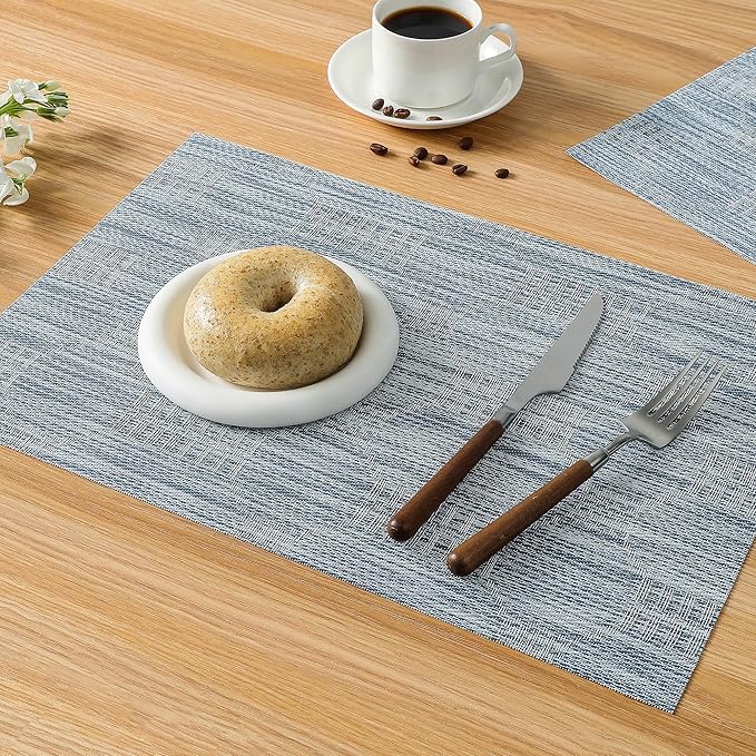 Leetaltree Jacquard Blue Placemats Set of 4 - Heat Resistant Non-Slip Place mats for Dining Table, Washable Durable PVC Vinyl Woven Table Mats (Jacquard Blue, 4)