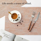 Leetaltree Coral Placemats Set of 12 - Heat Resistant Non-Slip Place mats for Dining Table, Washable Durable PVC Vinyl Woven Table Mats（Coral, 12）