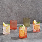 Hobnail Tumbler Drinking Glasses Set | Set of 5 | Vintage Sunset Colored Beaded Hobnails 10 OZ Muted Bubble Whiskey Glassware, Old-Fashioned, Embossed Design Glass Water Wine, Cocktail Glass Set Gift